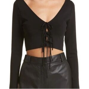 Alice + Olivia Sharee Crop Top Tie Front Black Sz S